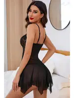 Tül Transparan Babydoll Gecelik Bella Notte 15500 Siyah farklı açı